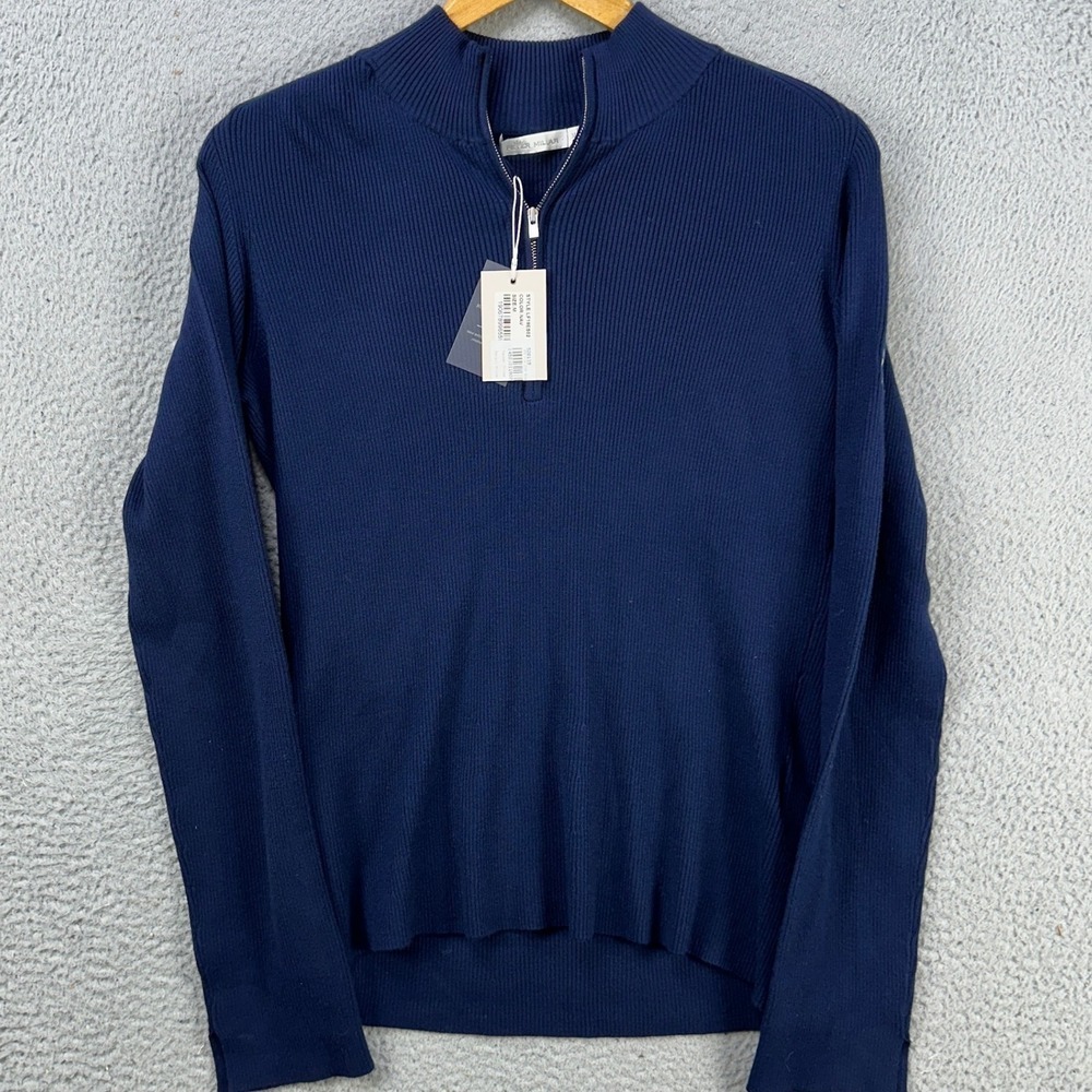 Peter Millar Sweater Pullover Womens Medium Blue Knit Quarter Zip Pullover NEW - Picture 2 of 11